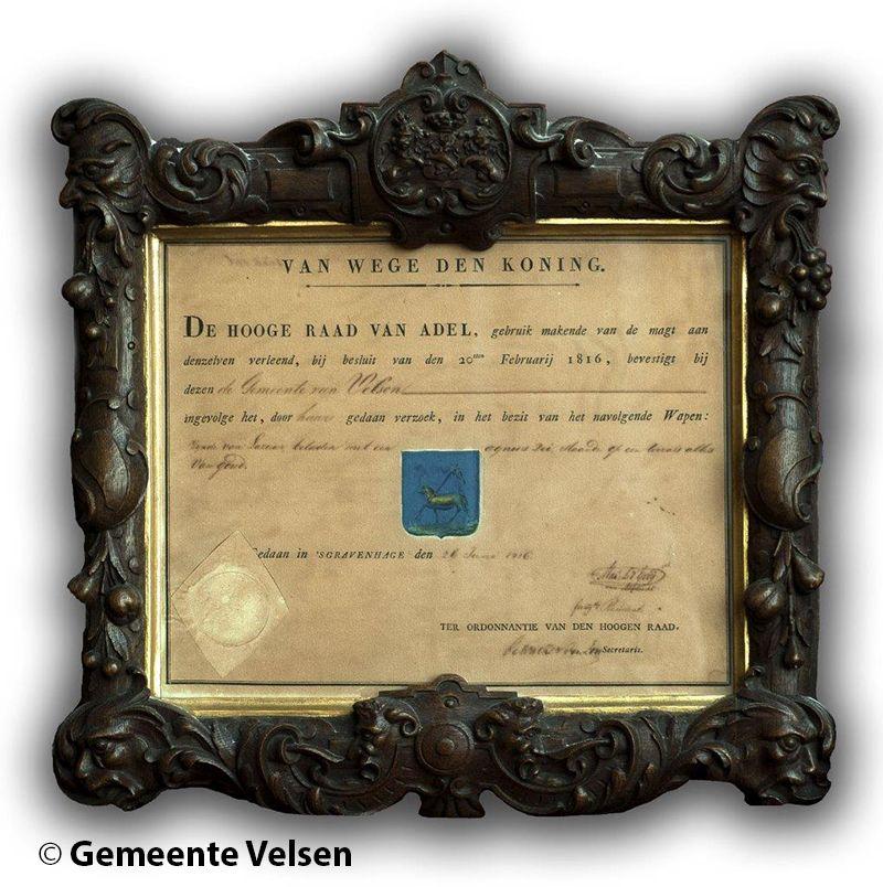 Foto van Div. ong. A: afschrift Hoge Raad van de Adel - vaststelling wapen van Velsen (1816)