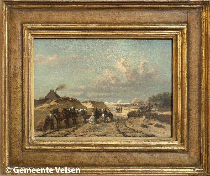 ST ong. A: Schilderij Duinafgraving in Velsen door Holland op z’n smalst bij de aanleg van het Noordzeekanaal